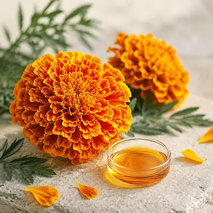 Marigold flowers and concentrated golden extract