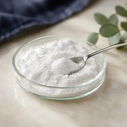 Pure taurine powder in a laboratory dish