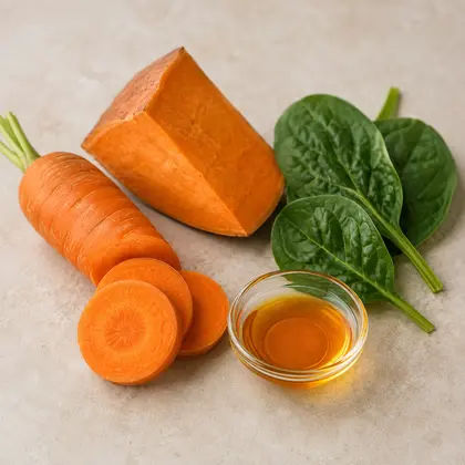 Carrot, sweet potato, spinach and beta-carotene oil
